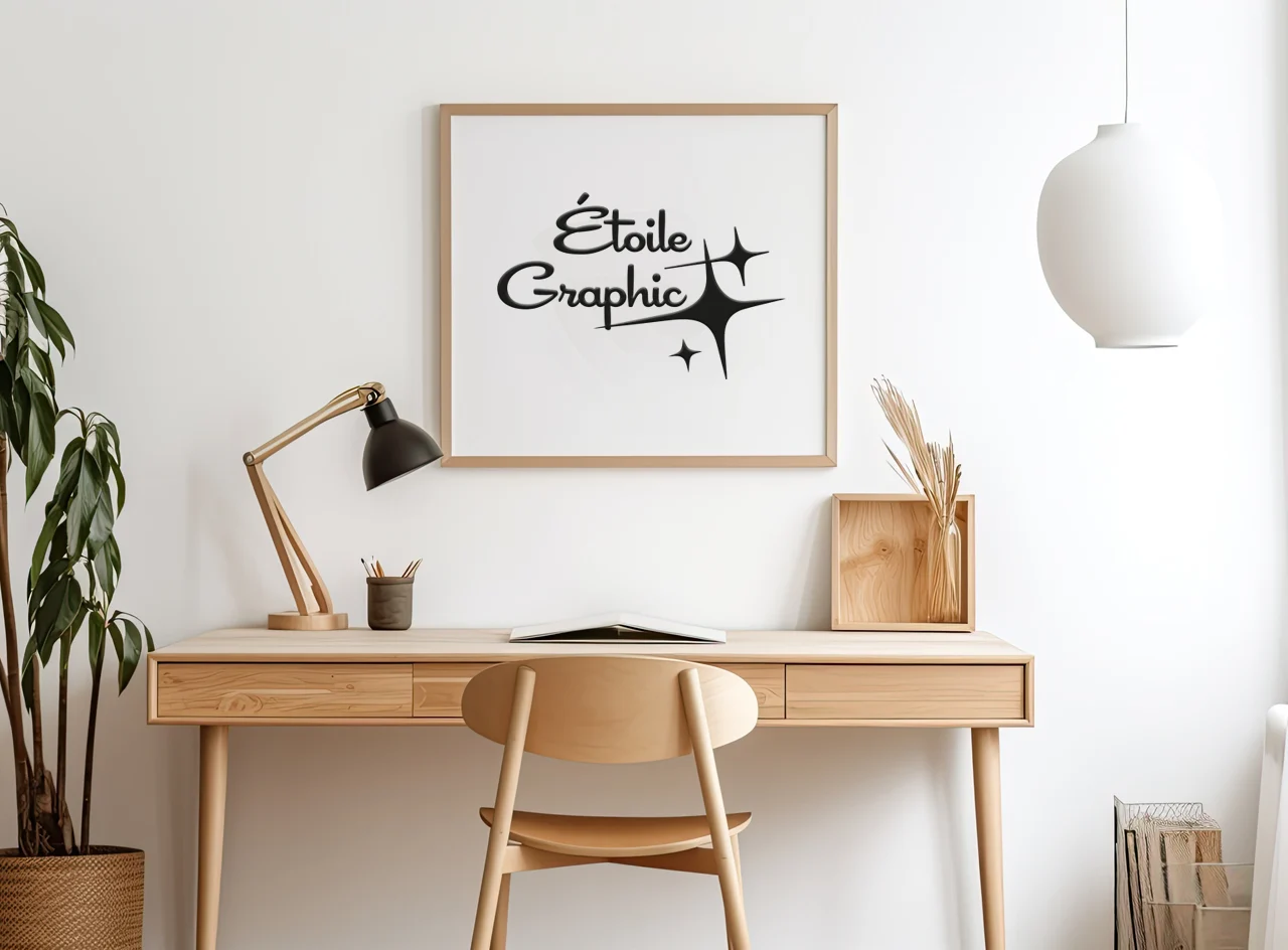 graphiste-freelance-6 Photo d'un bureau avec cadre etoile graphic